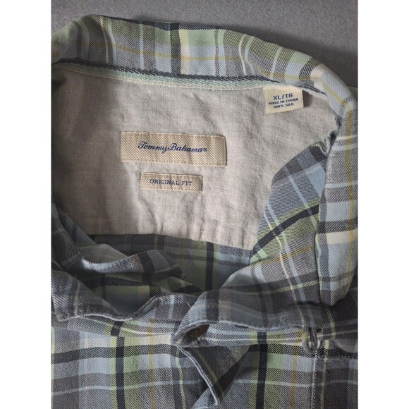 Tommy Bahama Camp Shirt Silk  XL Silk Original Fit  Button Up Windowpane Plaid - Picture 3 of 7